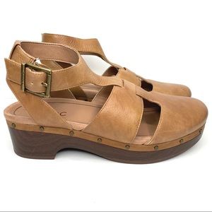 Vionic Faye Toffee Leather Platform Mule Clog